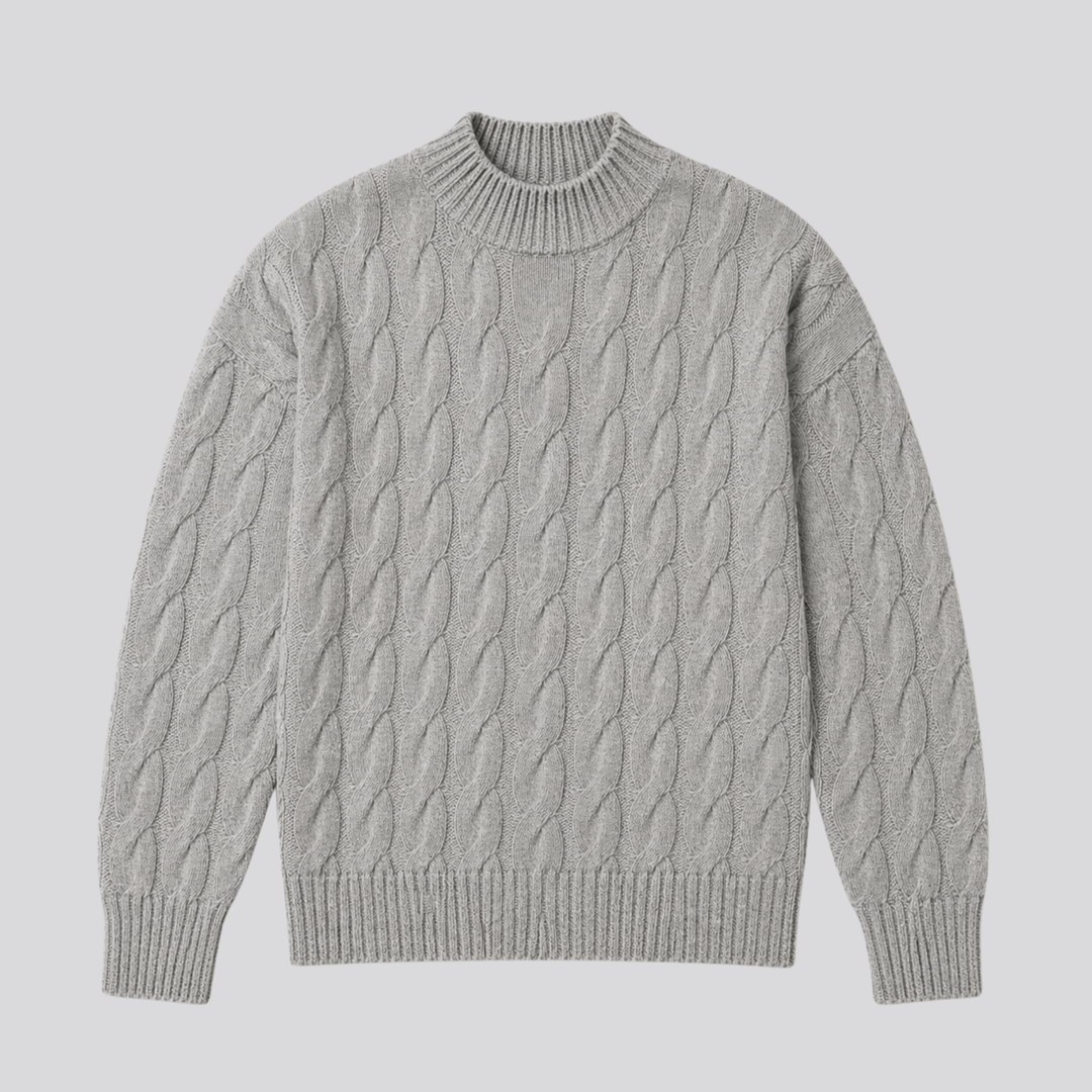 Lucasta™ | Merino Wool Cable Knit Sweater with Ribbed Cuffs and Hem