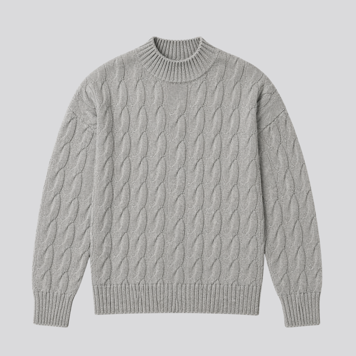 Lucasta™ | Merino Wool Cable Knit Sweater with Ribbed Cuffs and Hem