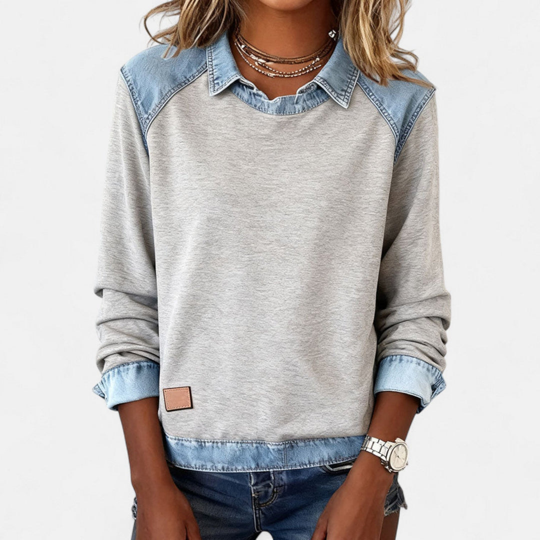 Emerentia™ | Women's Contrast Panel Crew Neck Sweatshirt with Collar
