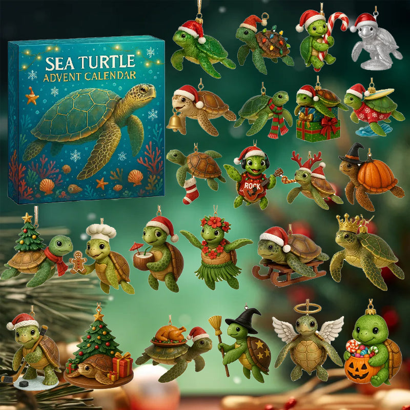 Sea Turtle Advent Calendar with 24 Turtle Ornaments