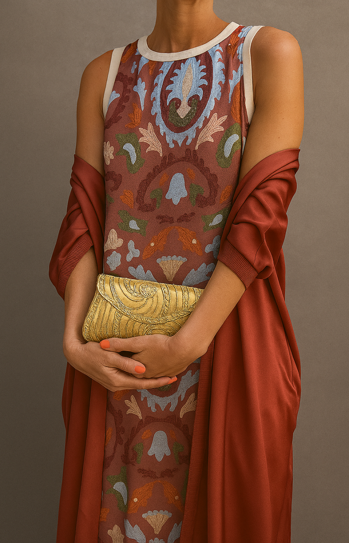 Elina™ | Printed Maxi Dress Set with Matching Vest
