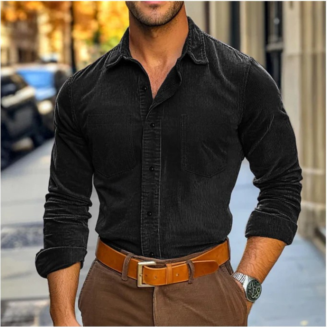 Sutton™ | Men's Wale-Texture Button-Up Shirt with Chest Pockets
