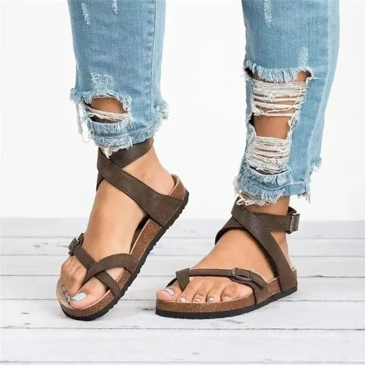 Flat Toe-Loop Sandals with Adjustable Buckle and Cork Footbed