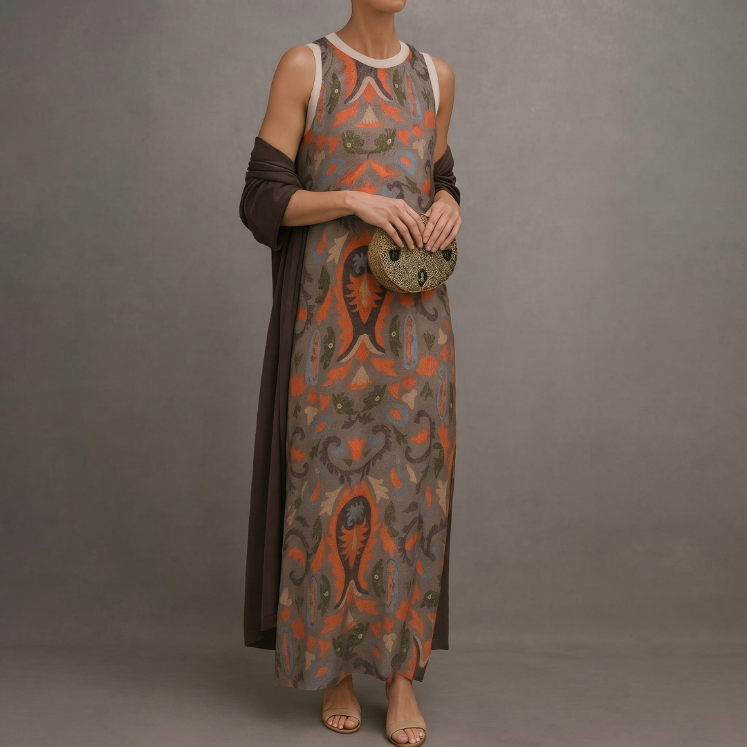 Daniela™ | Long Printed Dress with Matching Vest