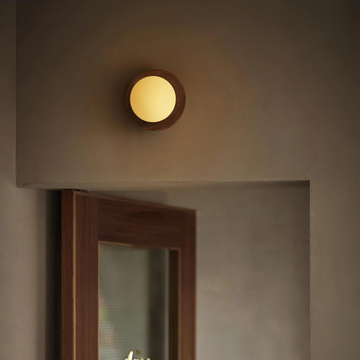 LED Natural Wood Wall Light with Globe Shade — view 4