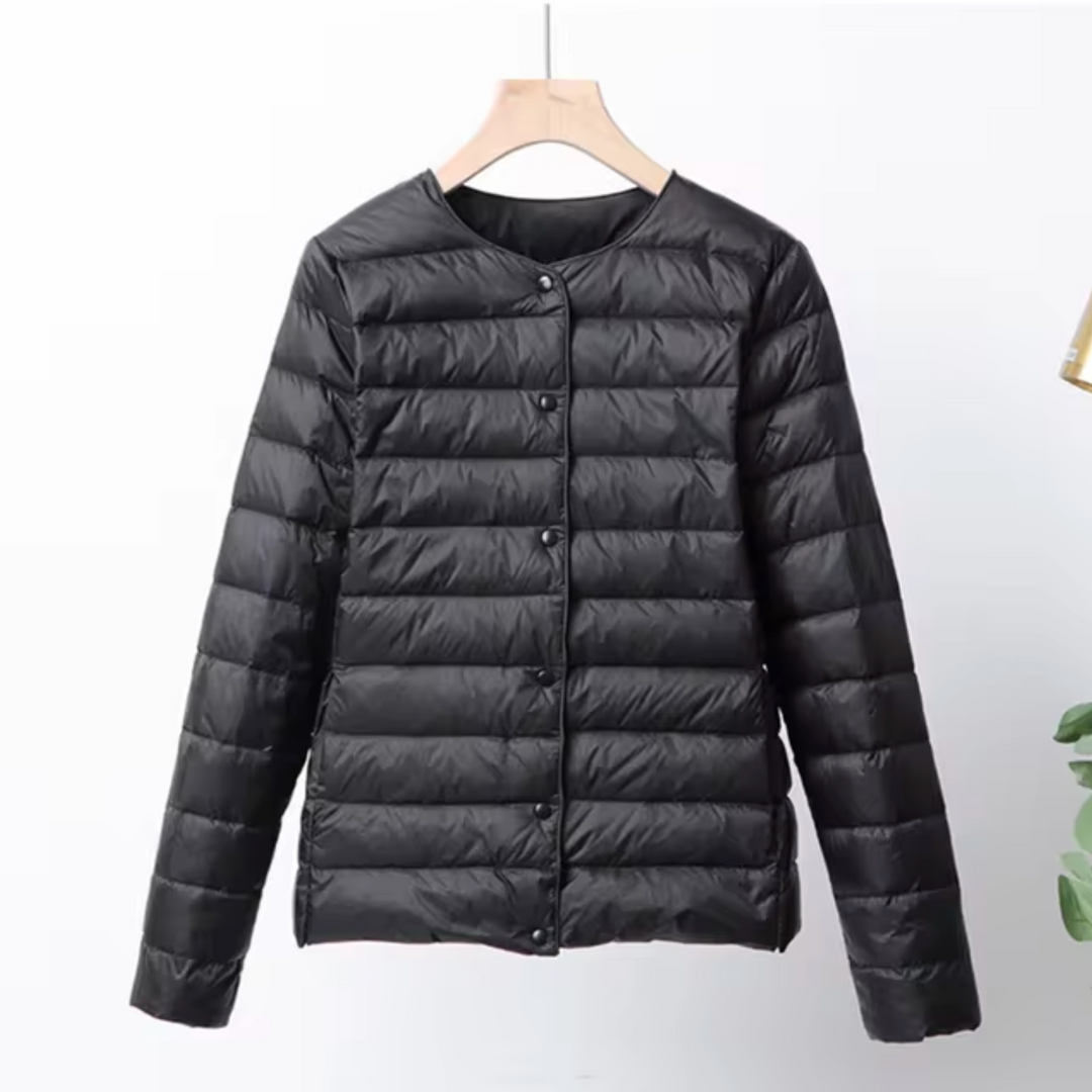 Ilse™ | Women's Collarless Quilted Down Jacket with Button Front