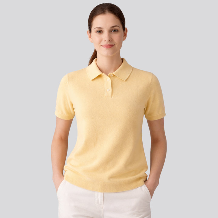 Idalia™ | Merino Wool Short Sleeve Knit Polo with Open Collar