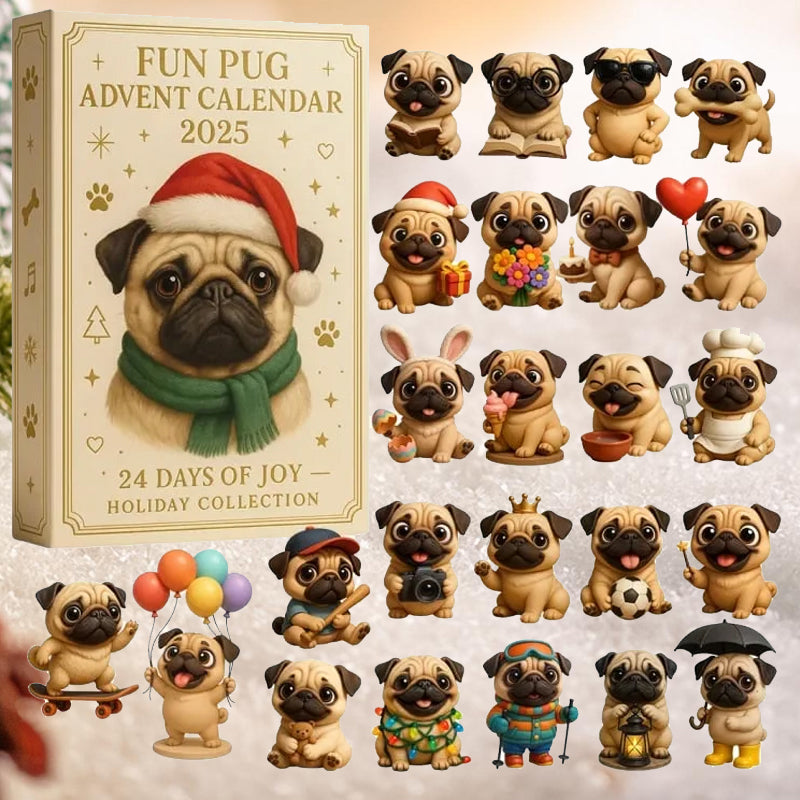 Funny Pug Advent Calendar with 24 Pug Figurines