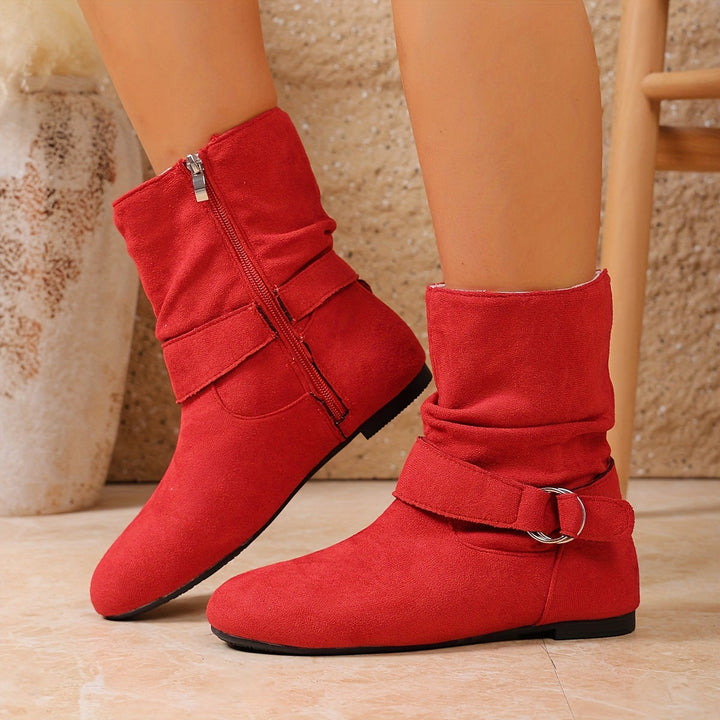 Delaney™ | Women's Slouch Buckle Mid Calf Boots with Side Zip