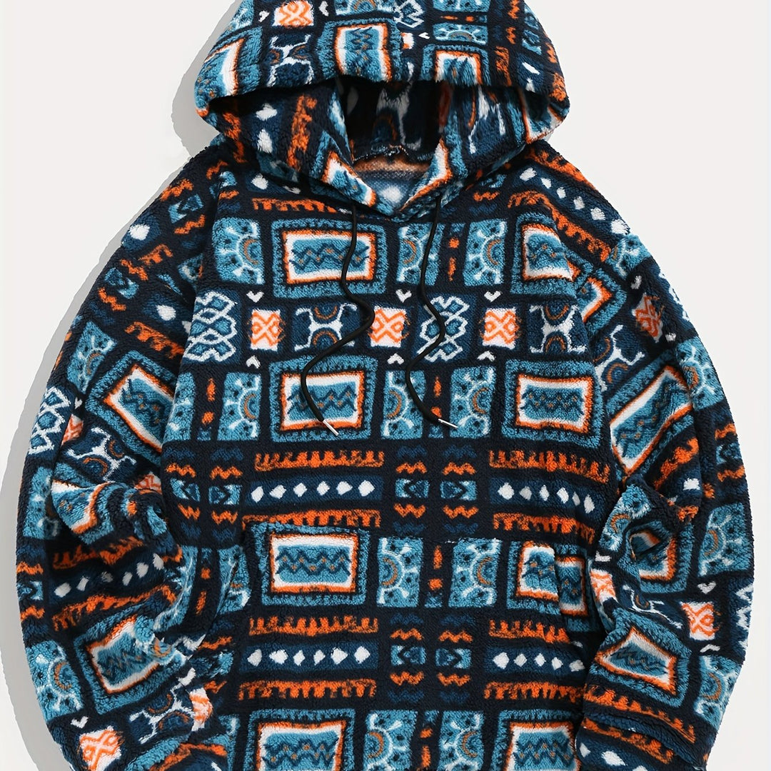 Ashton™ | Men's Geometric Pattern Plush Hoodie with Kangaroo Pocket