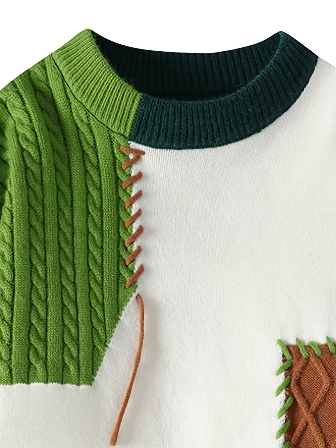 Cornelius™ | Men's Colour Block Cable Knit Sweater with Crew Neck