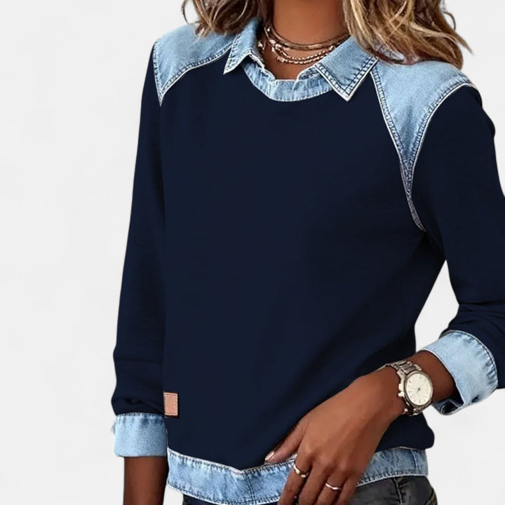 Emerentia™ | Women's Contrast Panel Crew Neck Sweatshirt with Collar