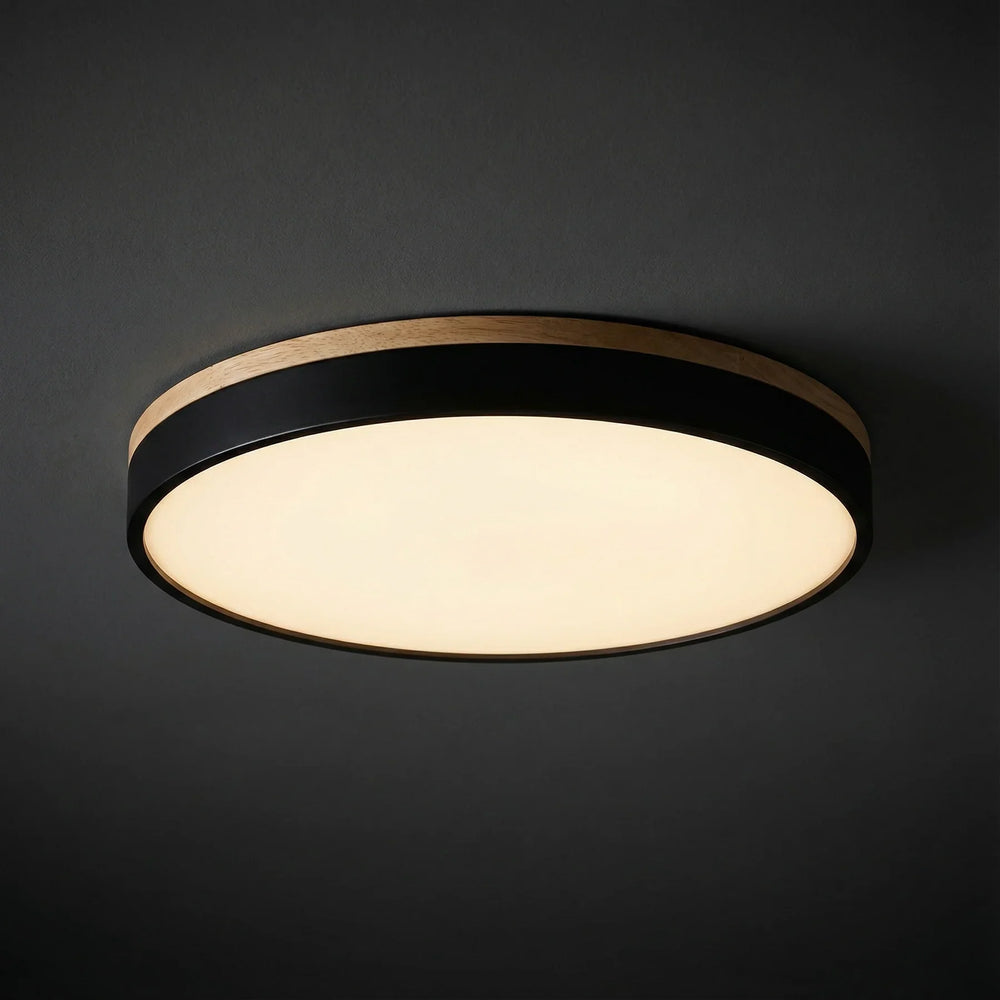 LED Round Flush Ceiling Light with Wood Trim — view 2