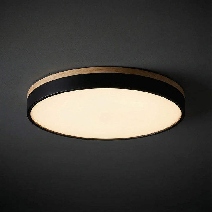 LED Round Flush Ceiling Light with Wood Trim — view 2