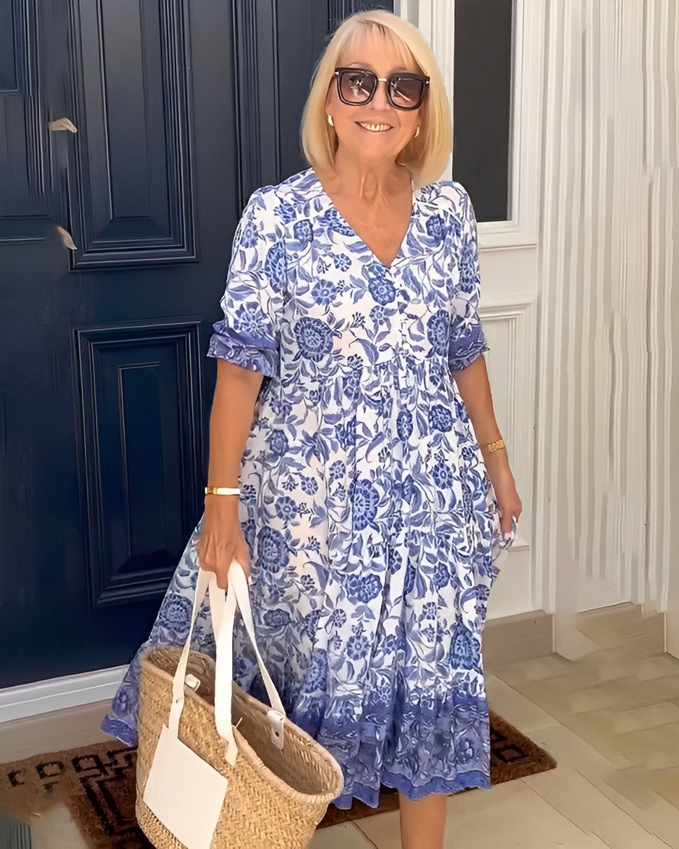Manoli™ | Elegant Floral Dress with V-Neck