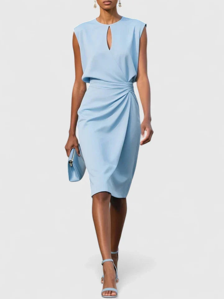 Honoria™ | Women's Draped Waist Sleeveless Midi Dress