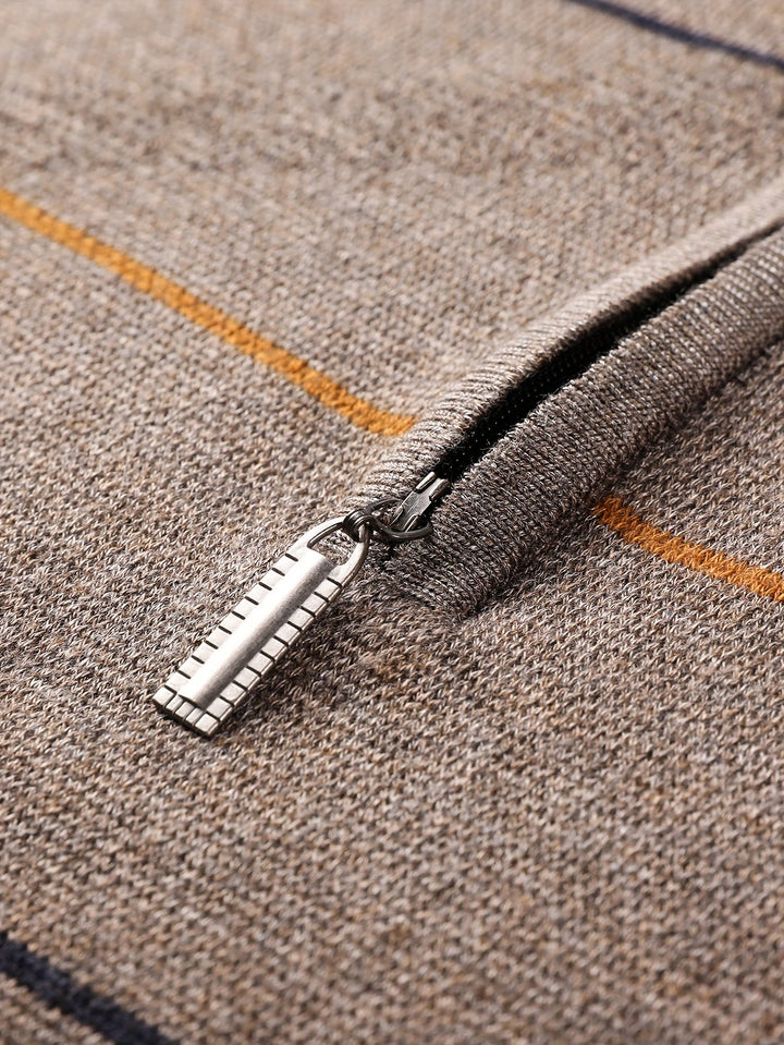 Montgomery™ | Men's Striped Zip Neck Sweater with Ribbed Cuffs
