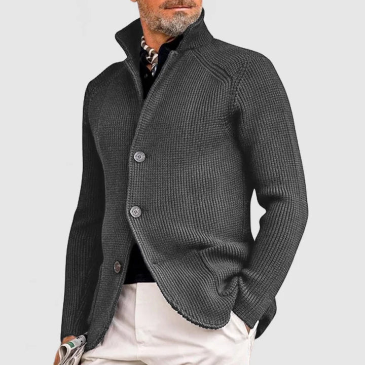 Aurelio™ | Men's Waffle Knit Cardigan with Stand Collar