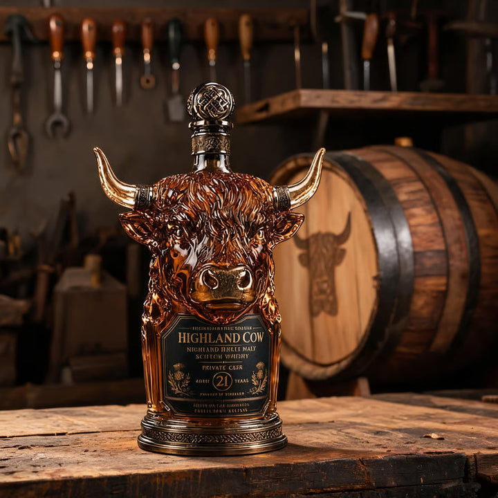Highland Cow Whisky Decanter in Sculpted Glass with Gift Box