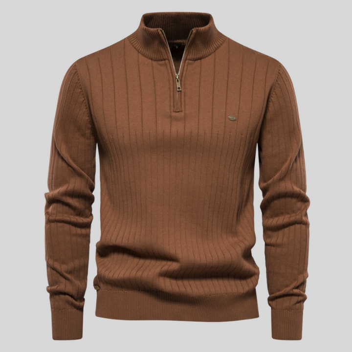 Ivo™ | Men's Ribbed Half-Zip Sweater with Stand Collar