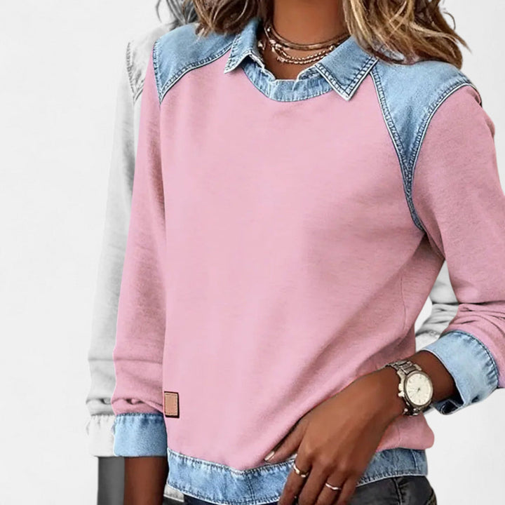 Emerentia™ | Women's Contrast Panel Crew Neck Sweatshirt with Collar