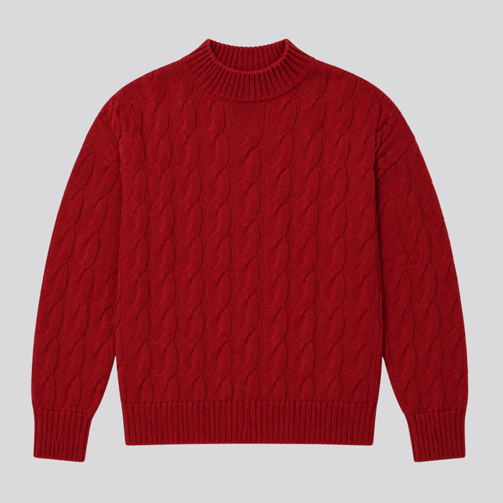 Lucasta™ | Merino Wool Cable Knit Sweater with Ribbed Cuffs and Hem