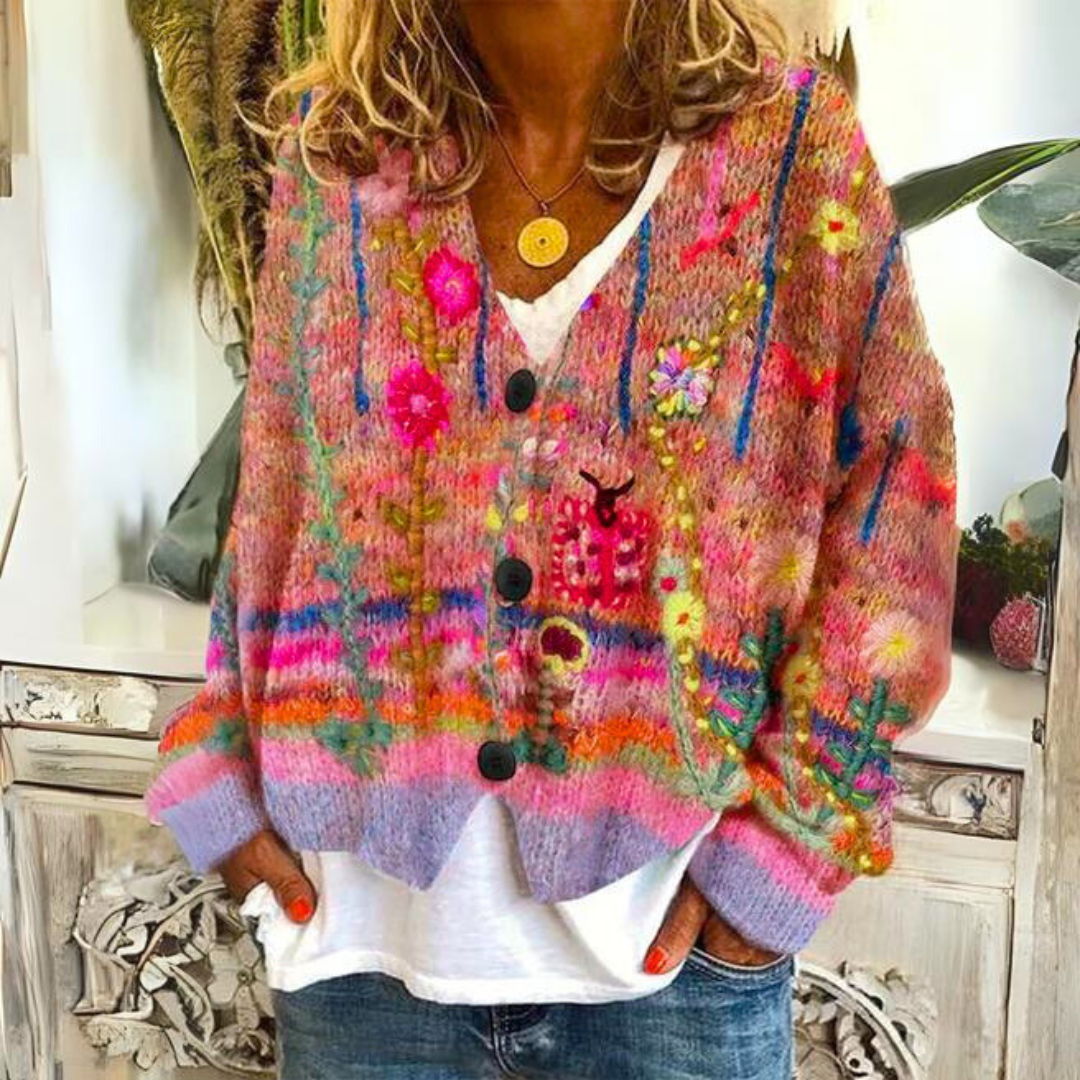 Ombeline™ | Women's Colorful Patterned Knit Button Cardigan