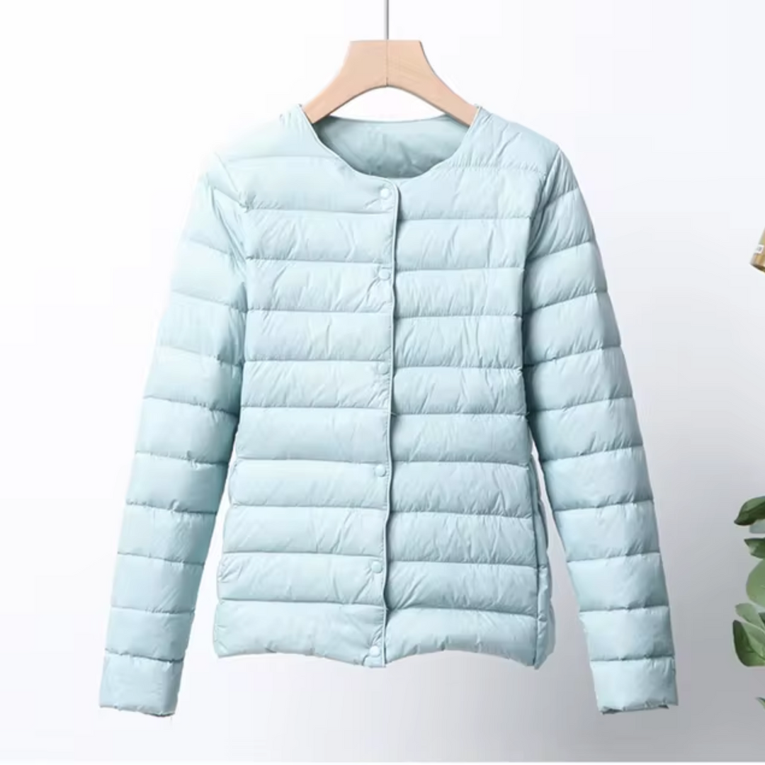 Ilse™ | Women's Collarless Quilted Down Jacket with Button Front