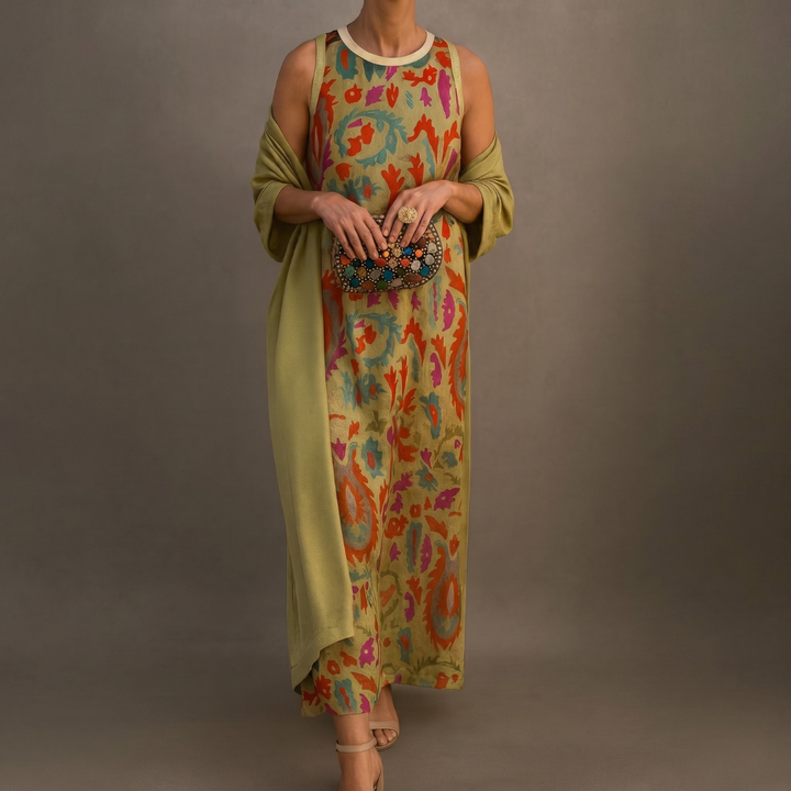 Daniela™ | Long Printed Dress with Matching Vest
