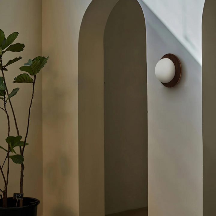 LED Natural Wood Wall Light with Globe Shade — view 6