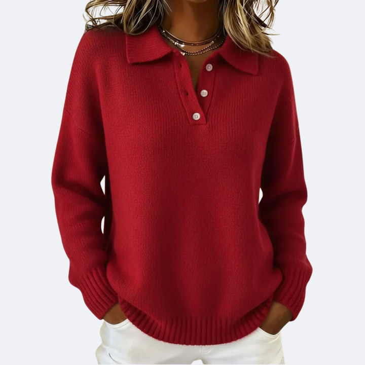 OLIVIA - Soft Knit Polo Collar Sweater