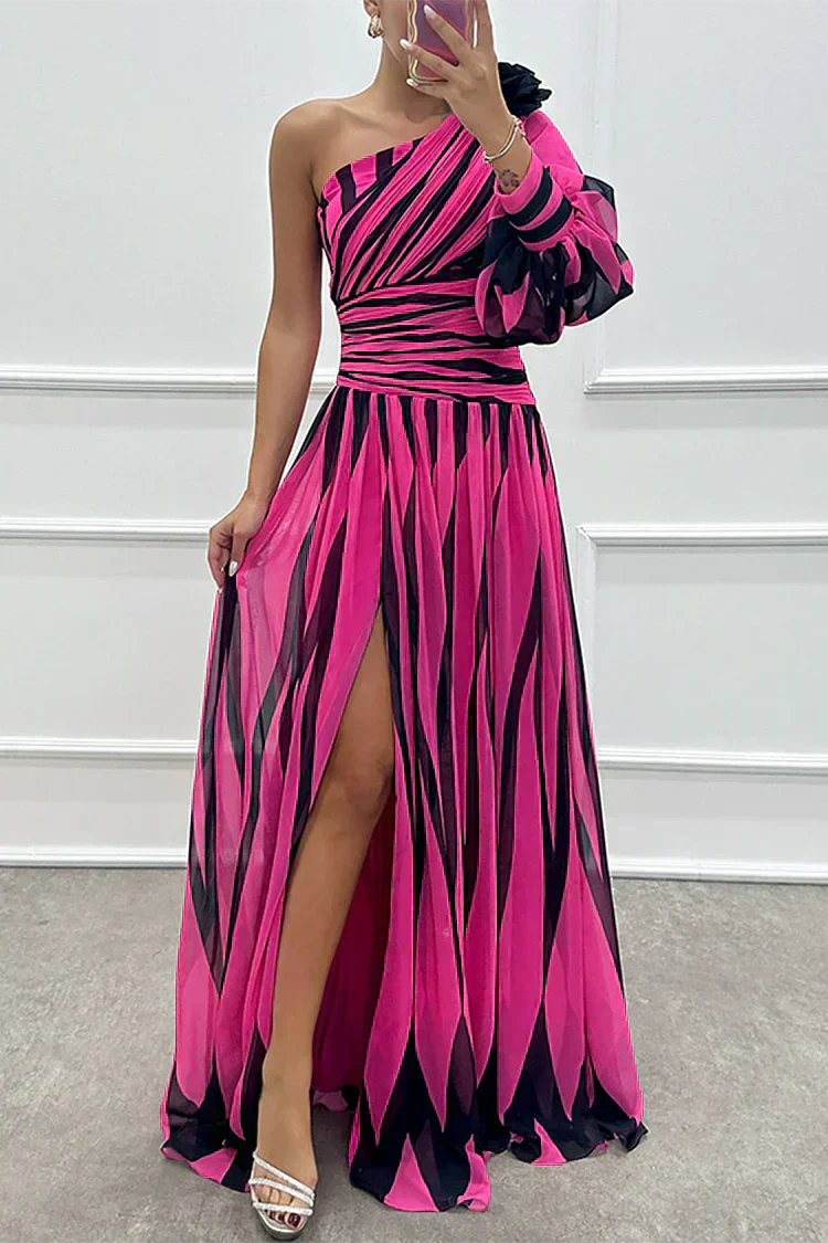 Shiloh - Elegant Striped One-Shoulder Maxi Dress