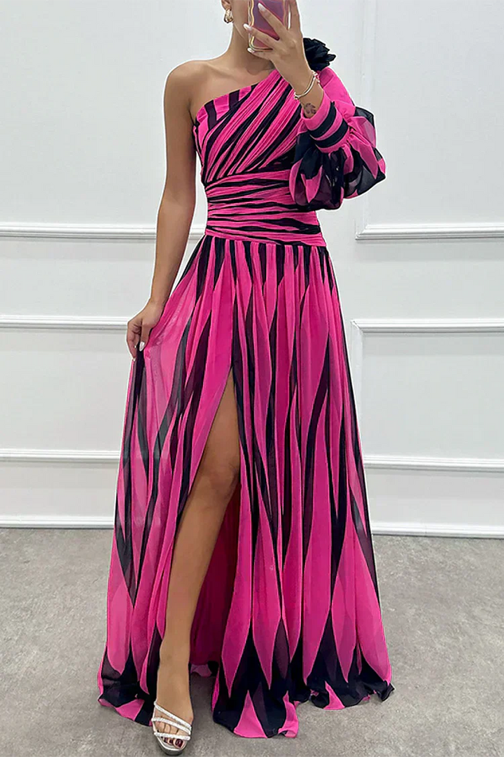 Shiloh - Elegant Striped One-Shoulder Maxi Dress