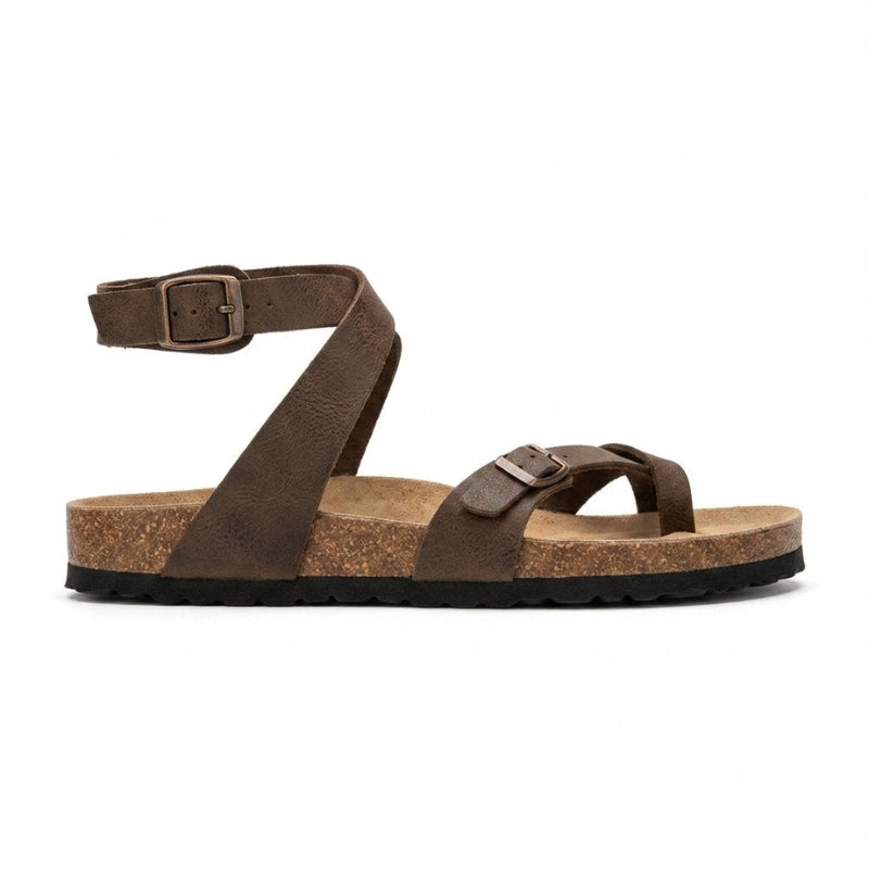 Flat Toe-Loop Sandals with Adjustable Buckle and Cork Footbed