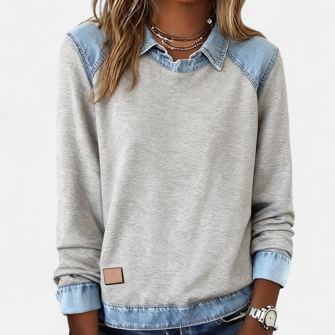 Emerentia™ | Women's Contrast Panel Crew Neck Sweatshirt with Collar