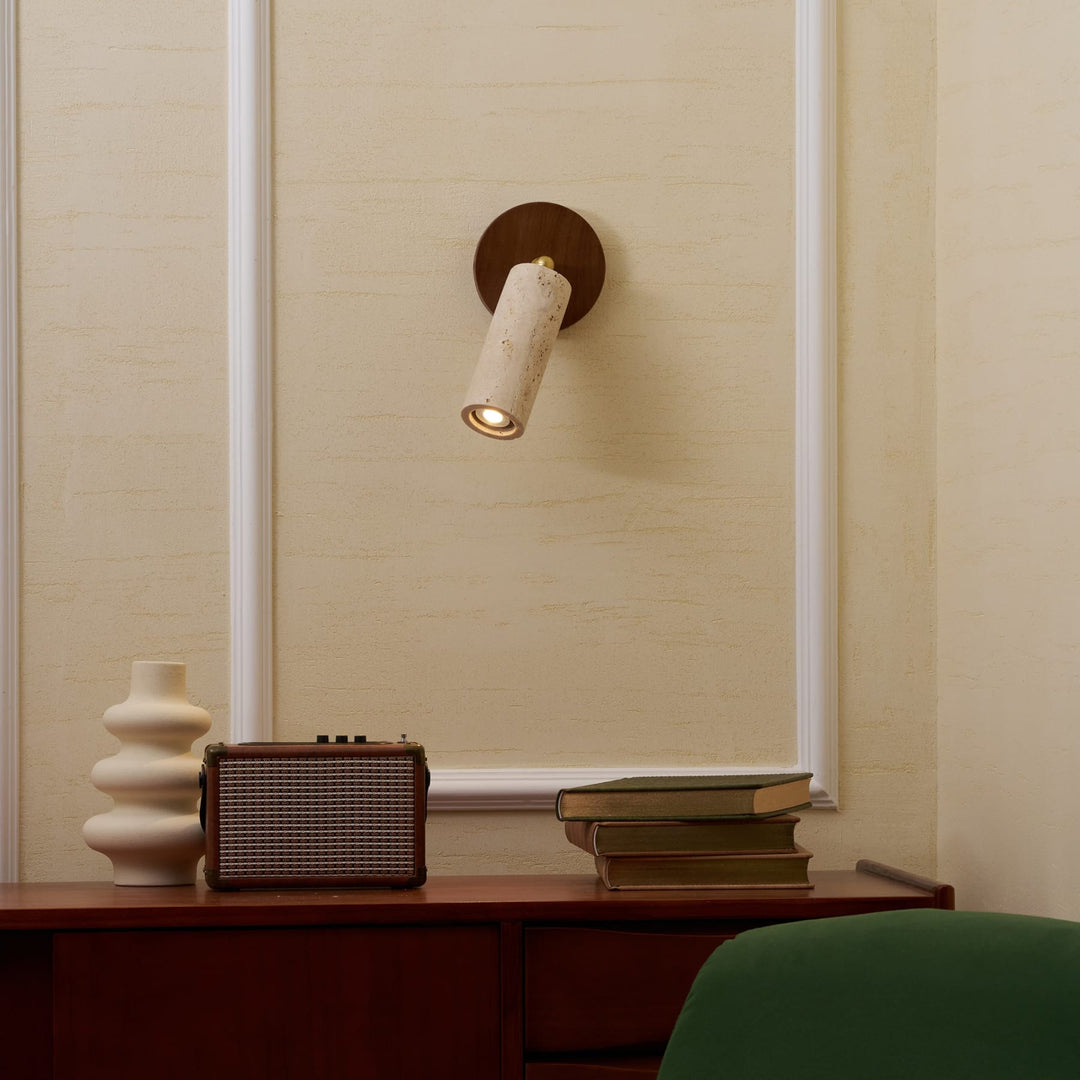 LED Travertine and Wood Wall Light — view 4