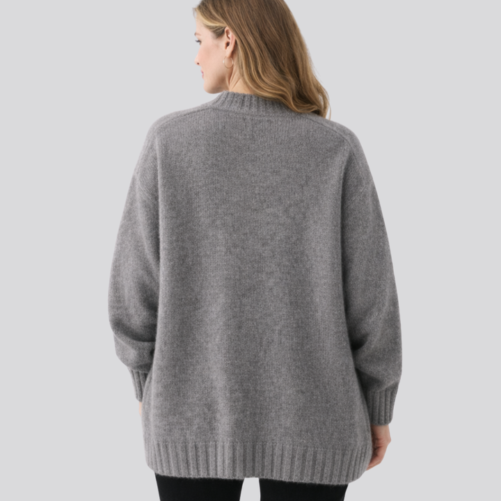 Isaura™ | Oversized V-Neck Knit Cardigan with Button Front, Grey