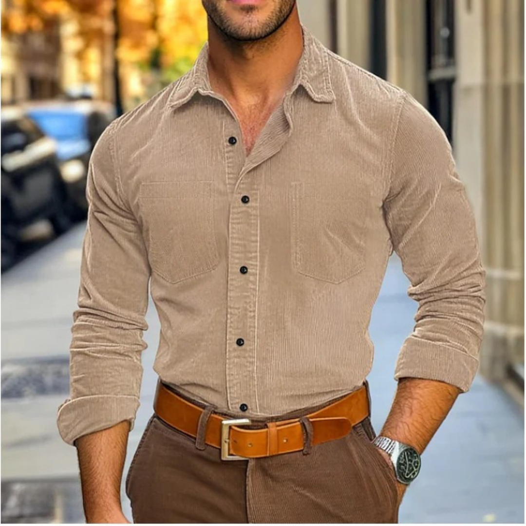 Sutton™ | Men's Wale-Texture Button-Up Shirt with Chest Pockets