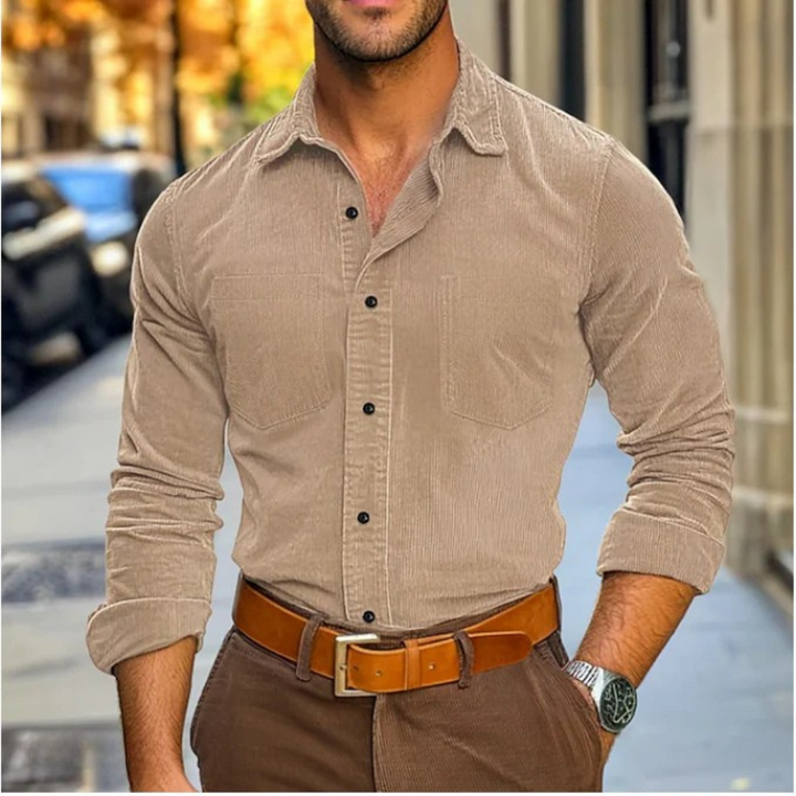 Sutton™ | Men's Wale-Texture Button-Up Shirt with Chest Pockets