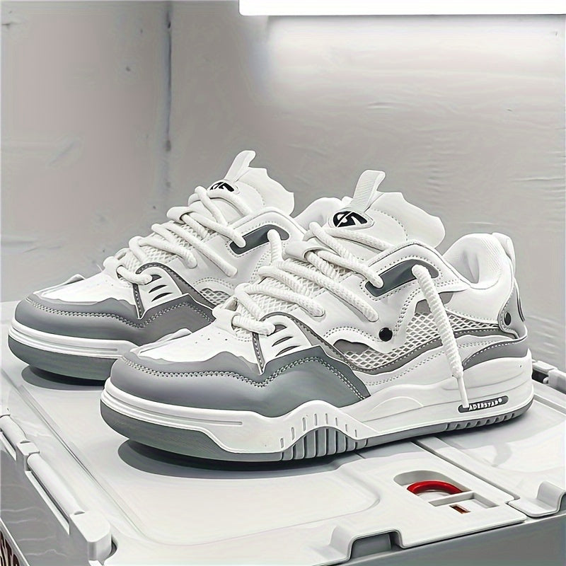 Chunky Sole Lace-Up Sneakers with Geometric Panels