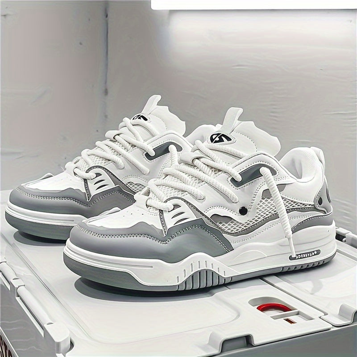 Chunky Sole Lace-Up Sneakers with Geometric Panels