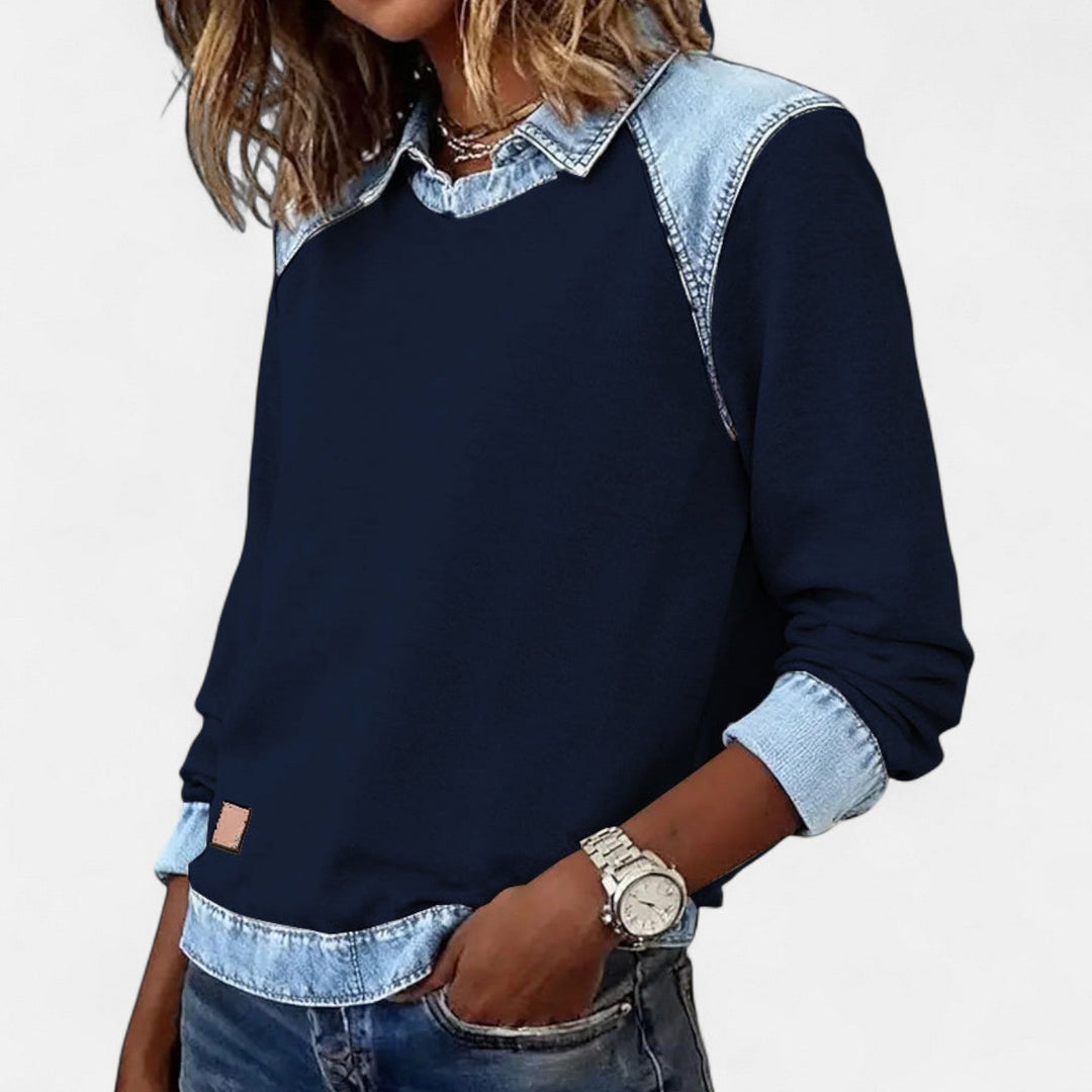 Emerentia™ | Women's Contrast Panel Crew Neck Sweatshirt with Collar