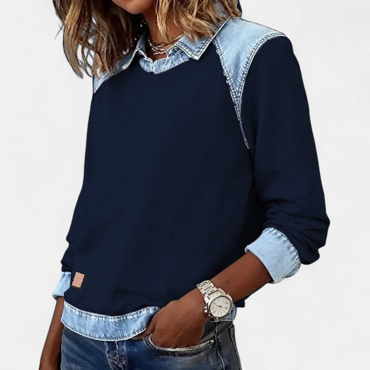 Emerentia™ | Women's Contrast Panel Crew Neck Sweatshirt with Collar