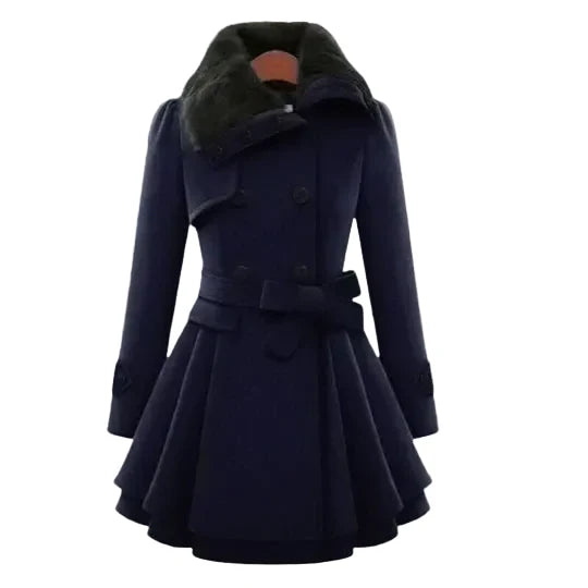 Celestine™ | Women's Faux Fur Collar Fit and Flare Belted Coat