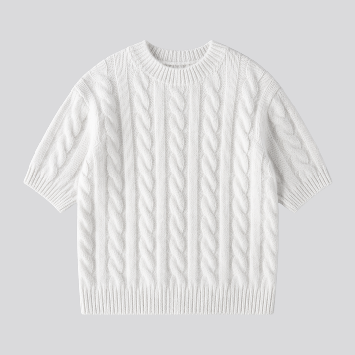 Marisol™ | Merino Wool Short Sleeve Cable Knit Top