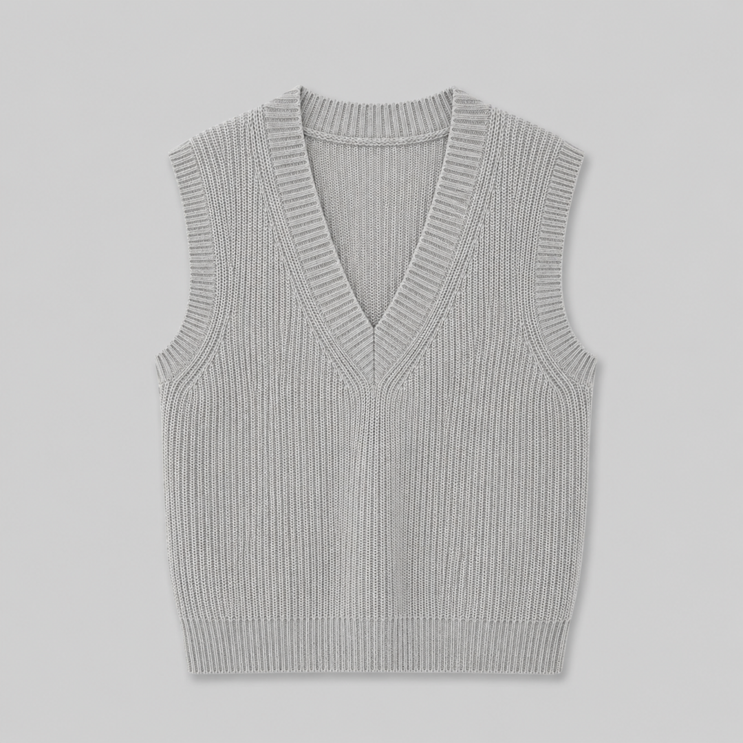 Zaneta™ | Cashmere Blend V-Neck Knit Vest with Ribbed Trims
