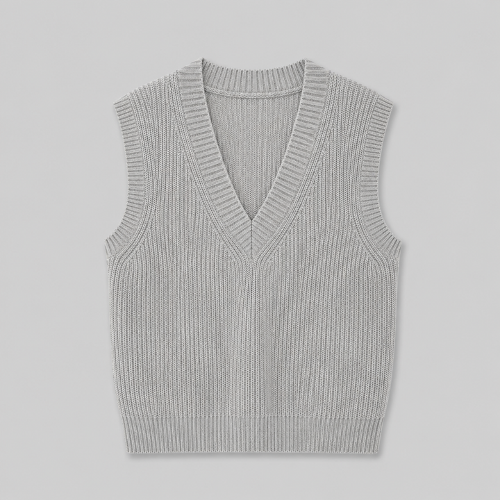 Zaneta™ | Cashmere Blend V-Neck Knit Vest with Ribbed Trims