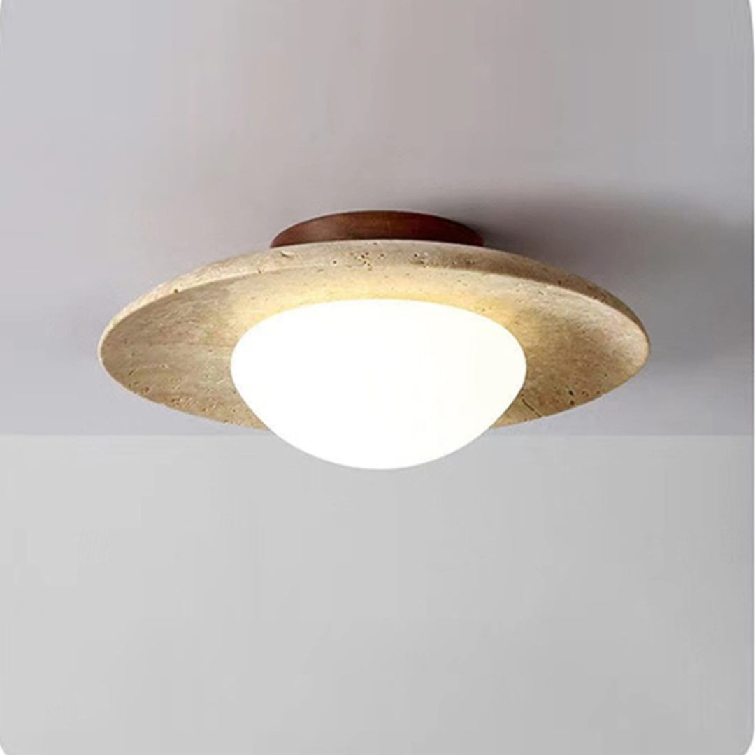 LED Travertine and Wood Semi-Flush Ceiling Light — view 4