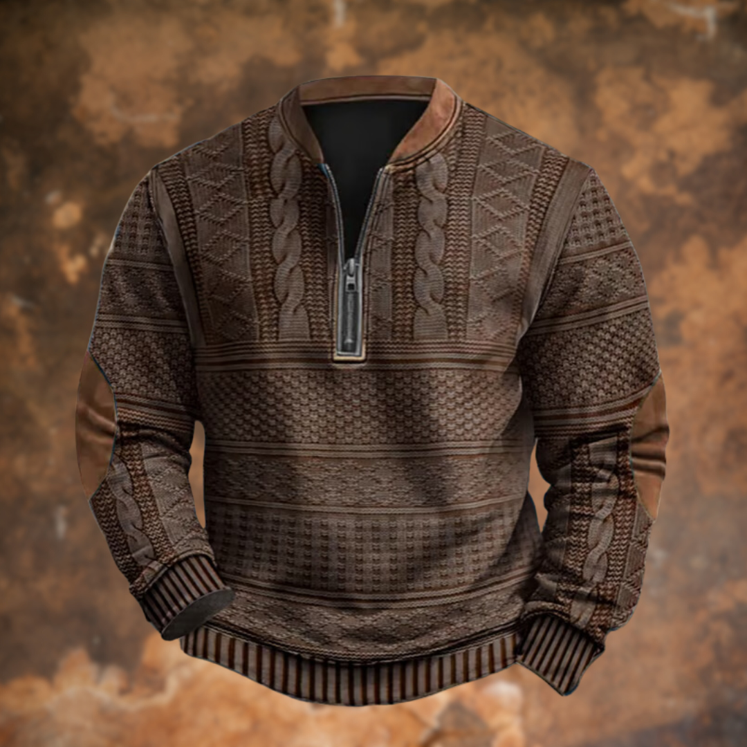 Mireia™ | Women's Textured Knit Half Zip Sweater with Elbow Patches