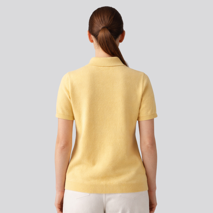 Idalia™ | Merino Wool Short Sleeve Knit Polo with Open Collar
